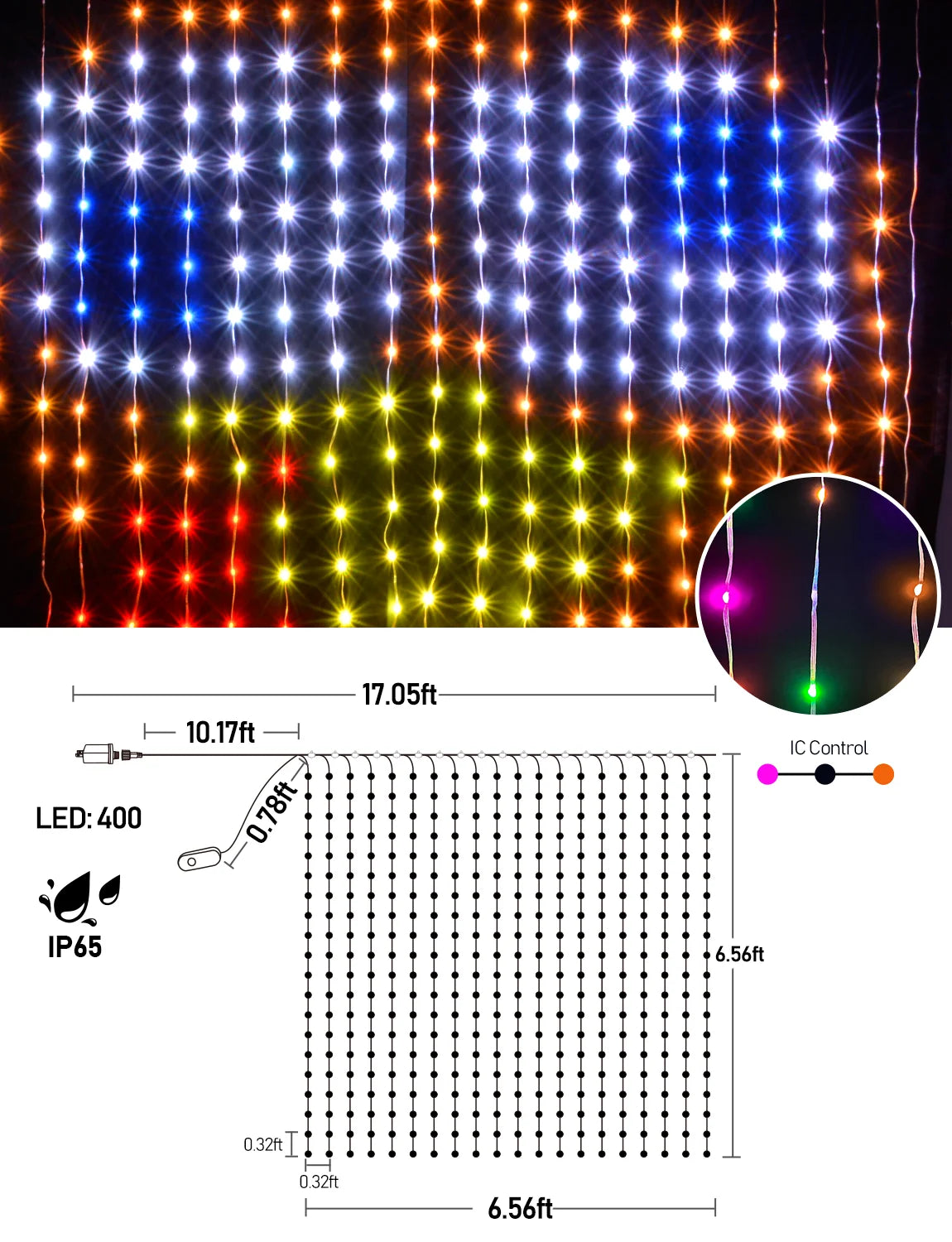 Christmas Curtain Lights, Smart Lights LED, 6.6 X 6.6Ft, 400 RGBIC Leds,Color Changing Window Lights, Dynamic DIY Curtain String Lights for Bedroom Wall, Outdoor IP65 Waterproof
