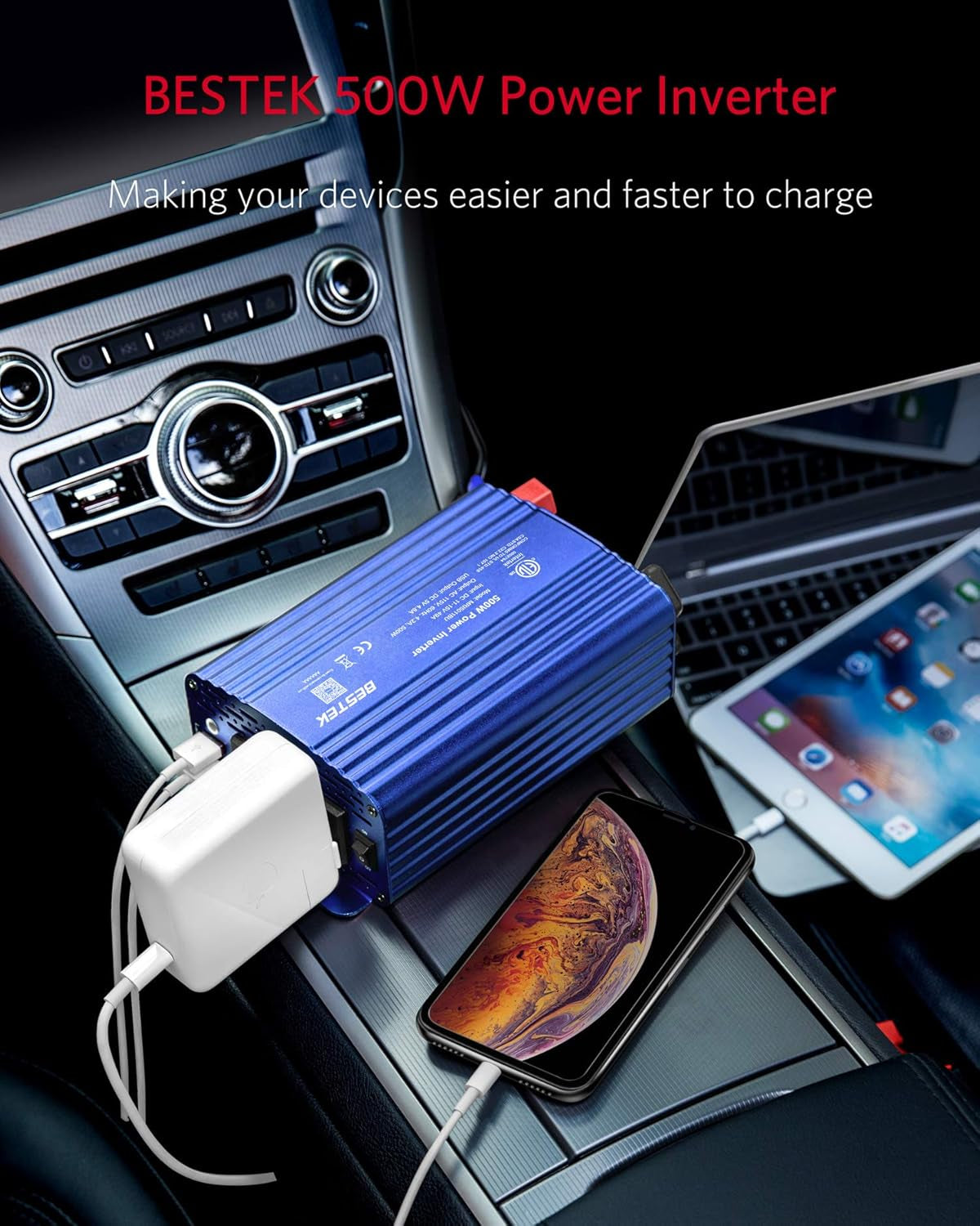 500W Power Inverter DC 12V to 110V AC Converter with 4.8A Dual USB Car Charger ETL Listed (Blue)