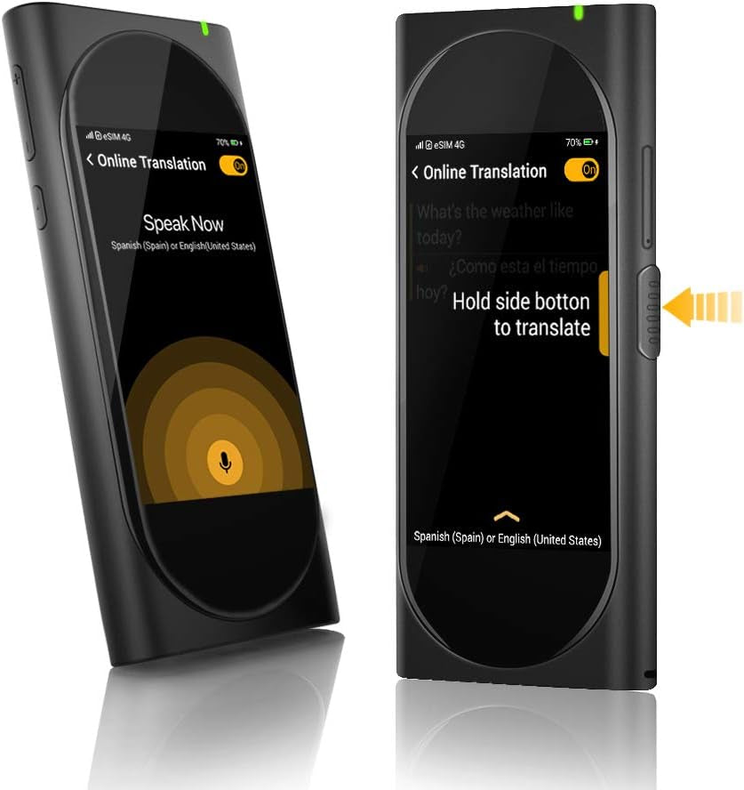 Genesis Portable Language Translator Device, 100+ Languages Pocket Translator, Real-Time Voice Translator with Offline Translation, Built-In Data, 3.1Inch Retina Display Traductor, Black