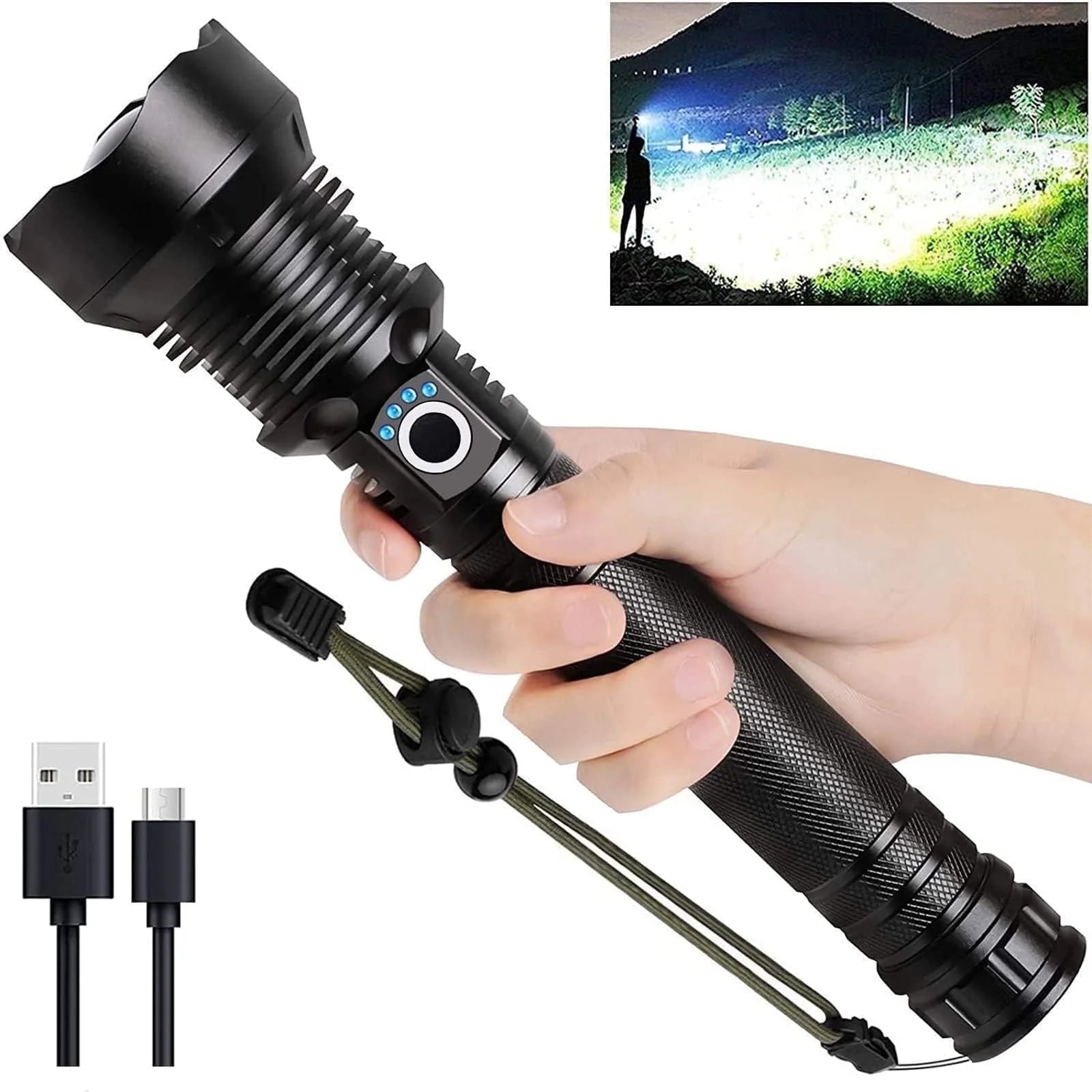 990000 Lumens Powerful Flashlight Rechargeable XHP90 Super Bright Waterproof Led Tactical Flashlight 5 Mode USB Zoom Torch for Camping Emergency