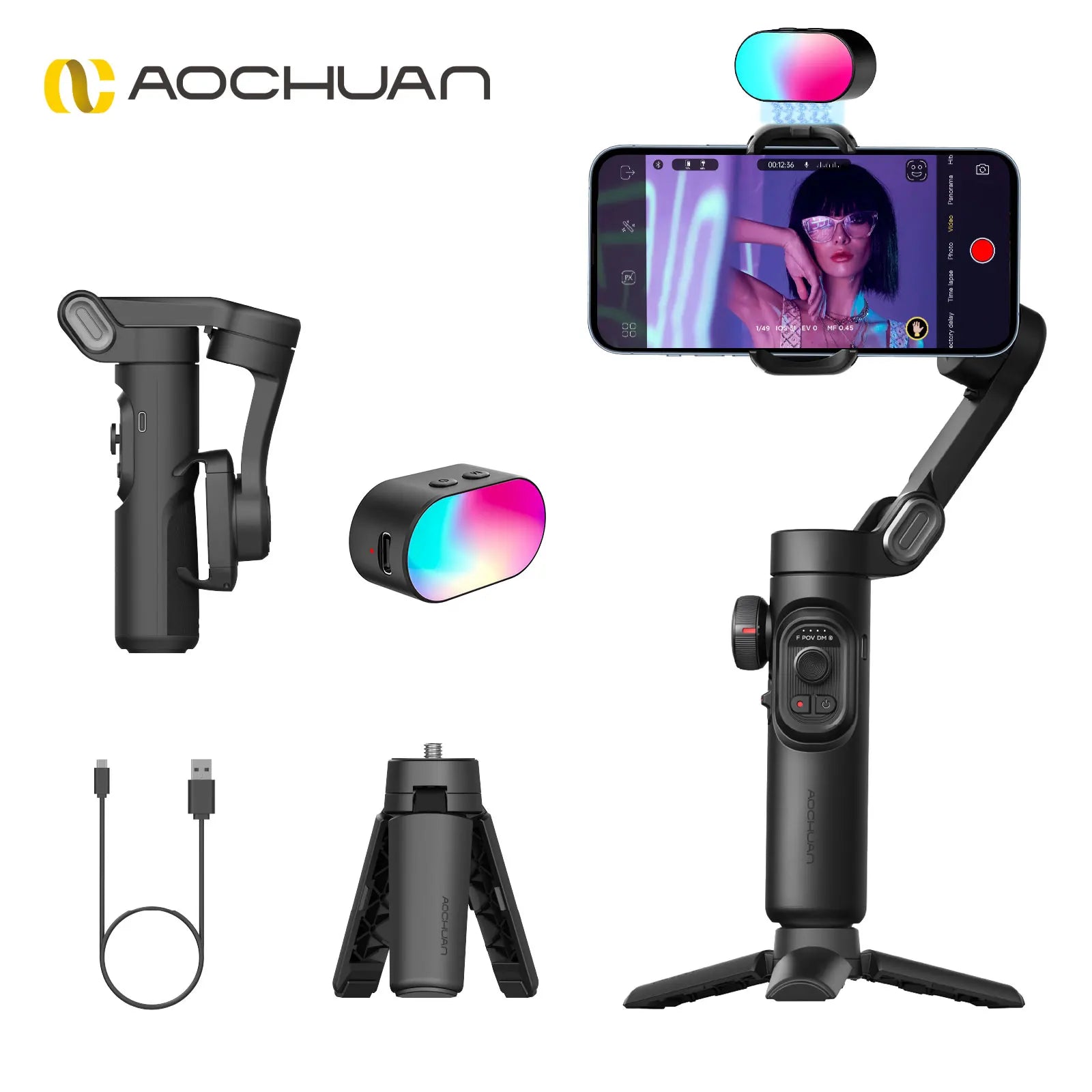 Smart XE Kit Gimbal Stabilizer for Smartphone Iphone Video Recording Magnetic Fill Light 3-Axis Foldable Android Gimble