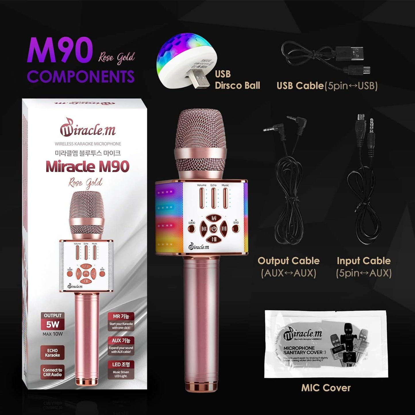 M90 - Bluetooth Karaoke Microphone - Bluetooth Microphone Wireless - Wireless Microphone Karaoke - Microphone for Kids and Adults - Carpool Car Karaoke Microphone with Speaker - Karaoke Mic