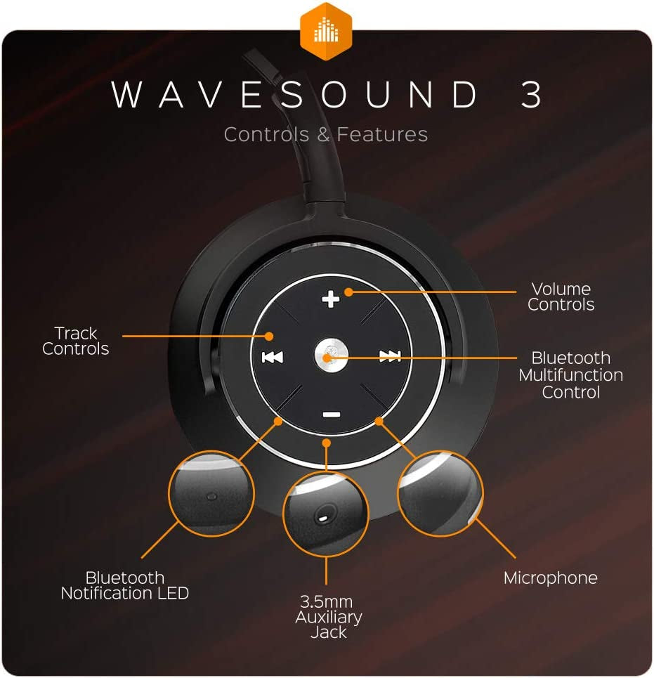 Wavesound 3 Bluetooth 5.0 Headphones Active Noise Cancelling / 16-Hour Battery Life with Precision-Engineered Sound / Foldable Travel & Over-Ear Headphones (Black)