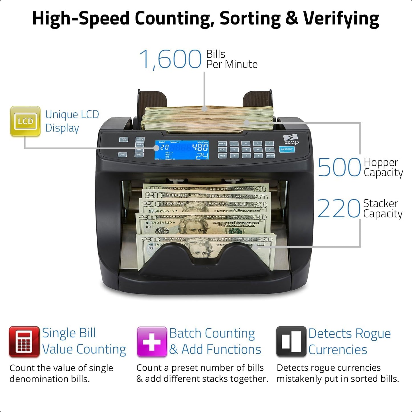 Bill Value Counter & Counterfeit Detector - Money Cash Currency Machine (NC40)