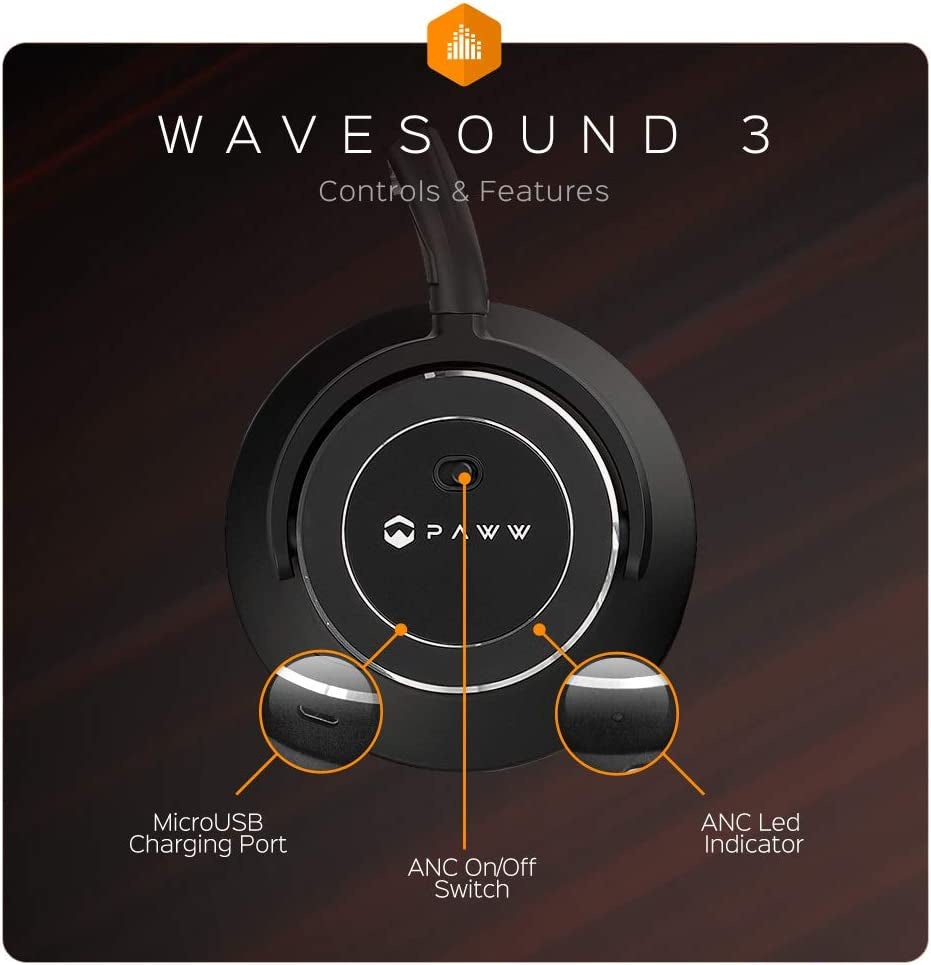 Wavesound 3 Bluetooth 5.0 Headphones Active Noise Cancelling / 16-Hour Battery Life with Precision-Engineered Sound / Foldable Travel & Over-Ear Headphones (Black)