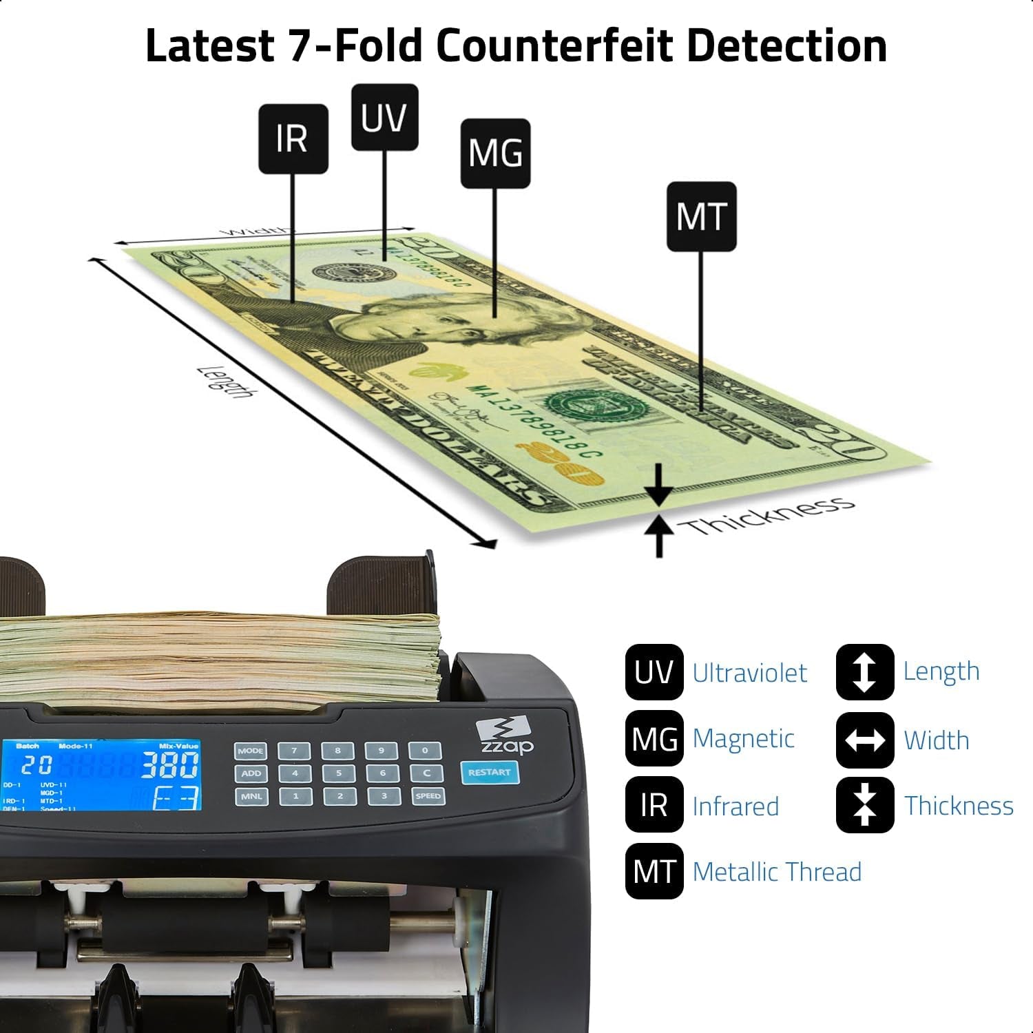 Bill Value Counter & Counterfeit Detector - Money Cash Currency Machine (NC40)