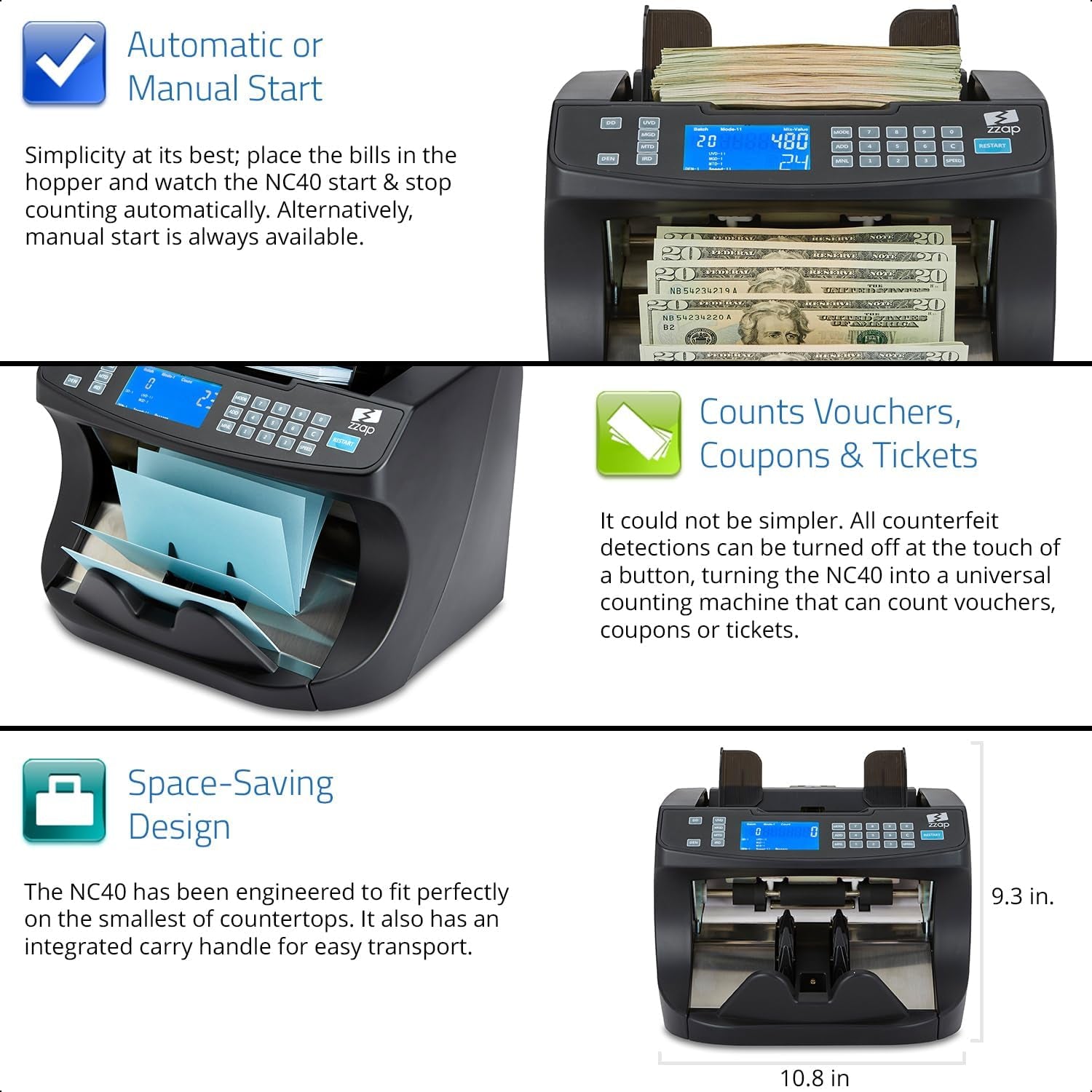 Bill Value Counter & Counterfeit Detector - Money Cash Currency Machine (NC40)