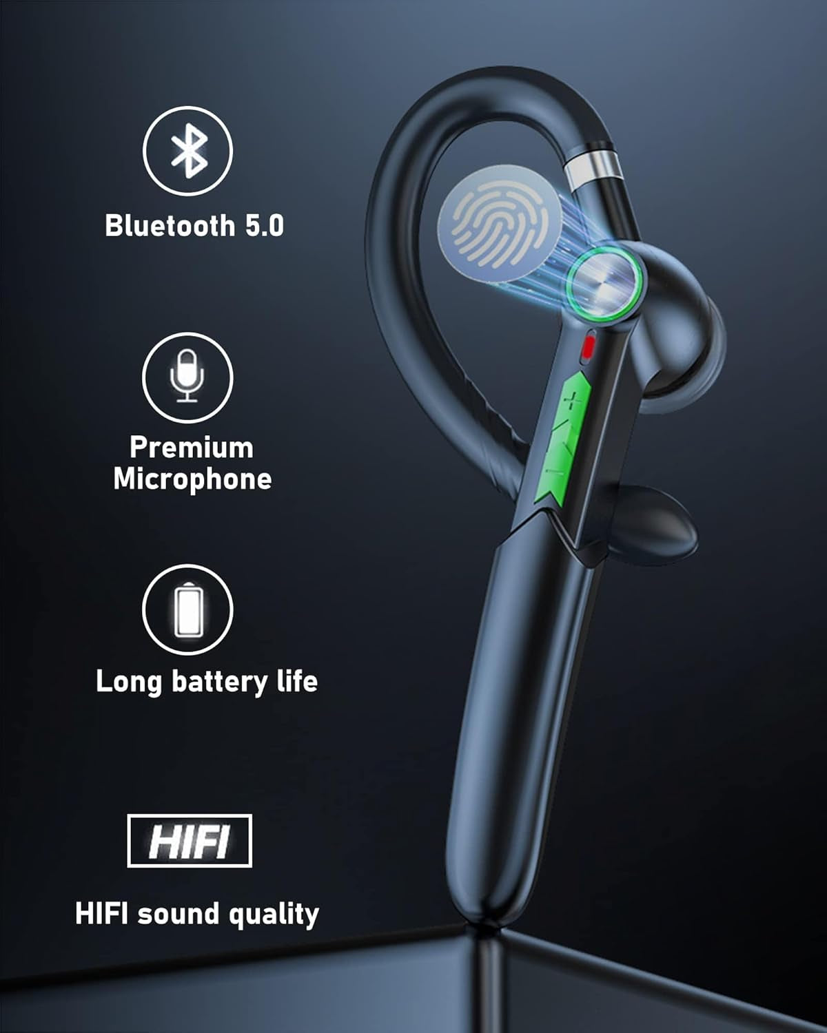 Single-Ear Bluetooth Earpiece with Noise Cancelling – Wireless Hands-Free Headset for Iphone & Cell Phones, Built-In Mic, 10Hrs Battery Life