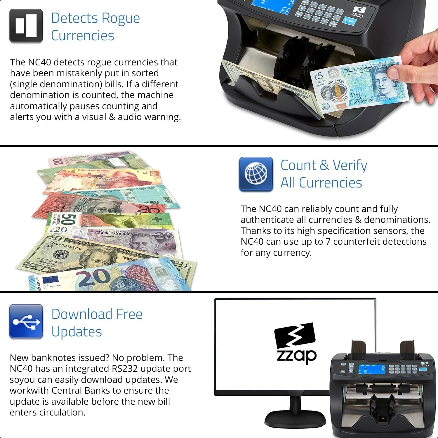 Bill Value Counter & Counterfeit Detector - Money Cash Currency Machine (NC40)