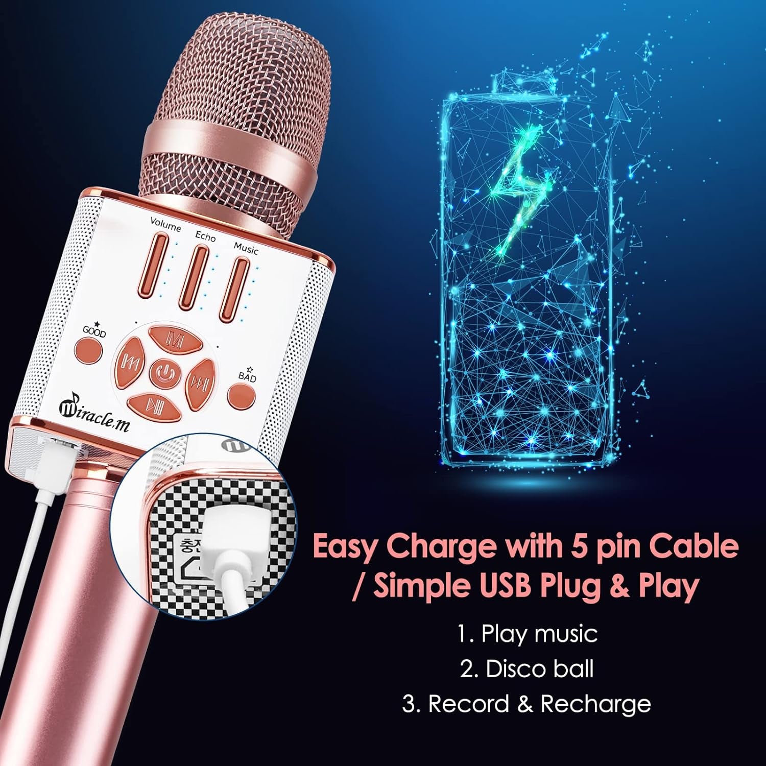 M90 - Bluetooth Karaoke Microphone - Bluetooth Microphone Wireless - Wireless Microphone Karaoke - Microphone for Kids and Adults - Carpool Car Karaoke Microphone with Speaker - Karaoke Mic