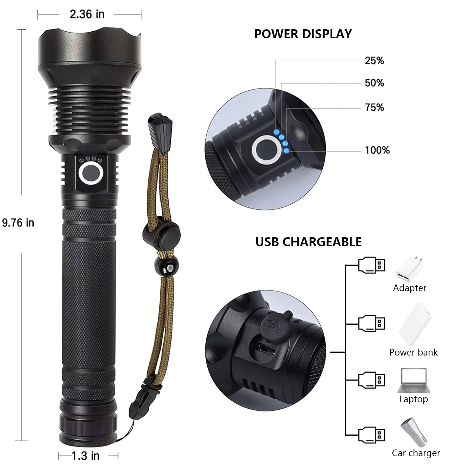 990000 Lumens Powerful Flashlight Rechargeable XHP90 Super Bright Waterproof Led Tactical Flashlight 5 Mode USB Zoom Torch for Camping Emergency