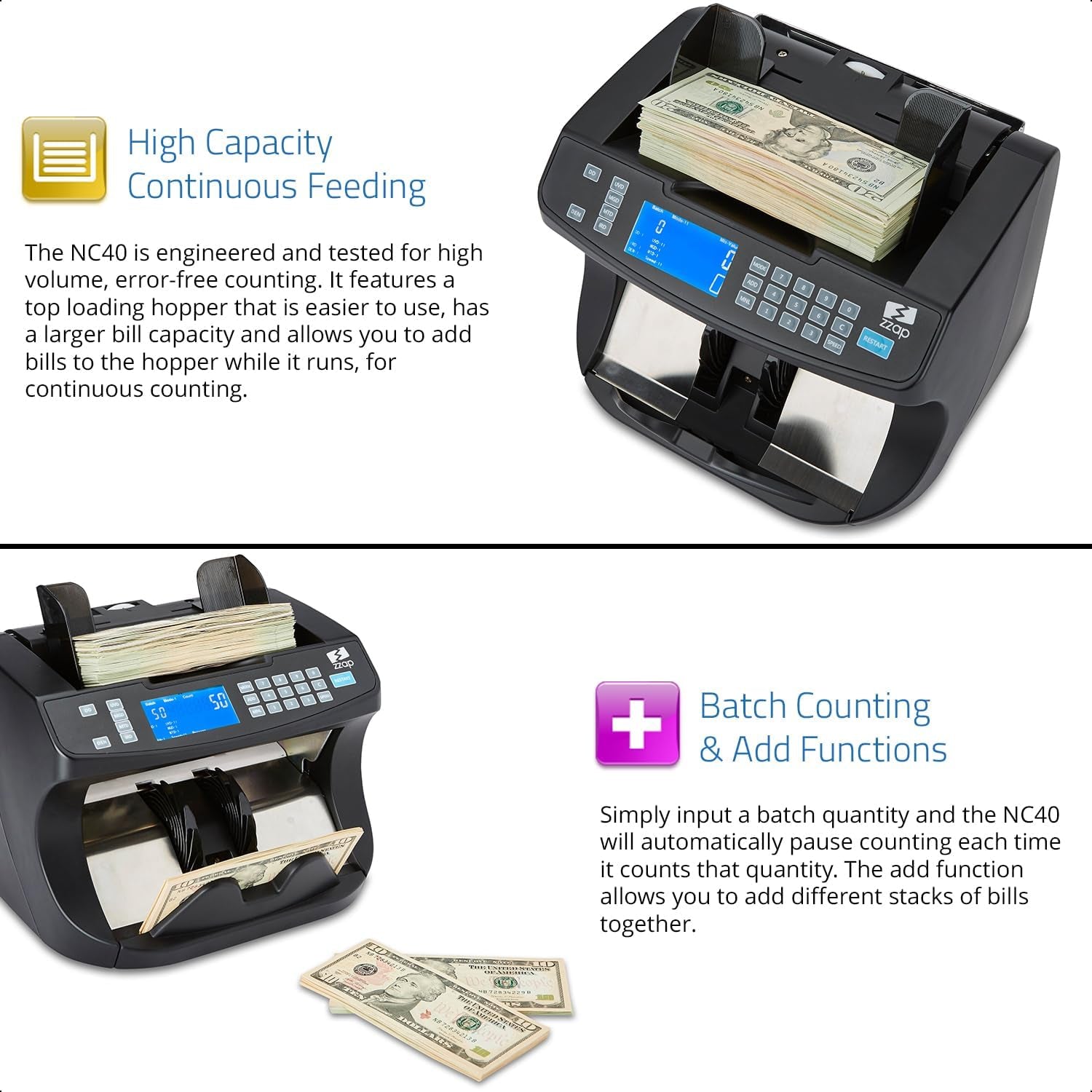 Bill Value Counter & Counterfeit Detector - Money Cash Currency Machine (NC40)