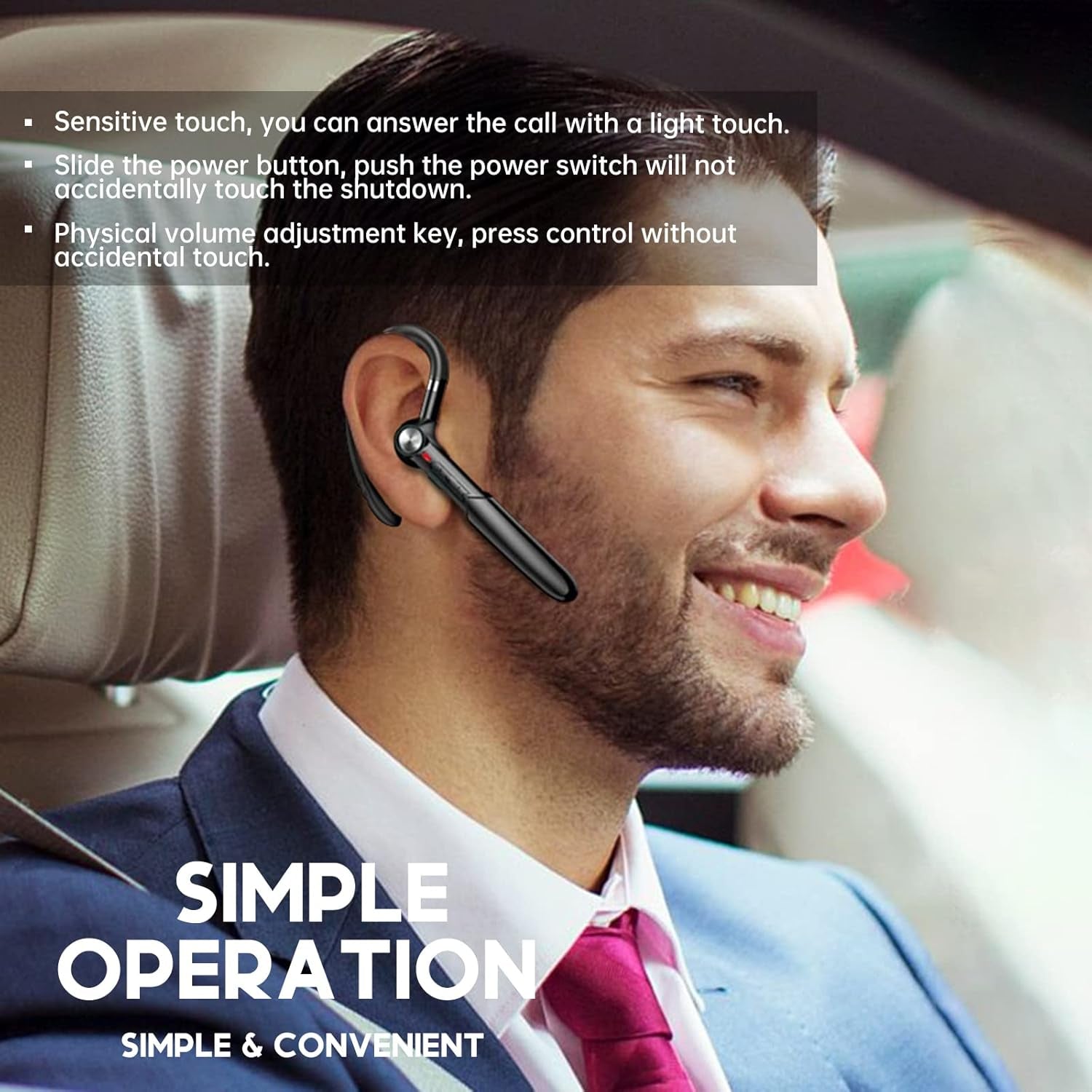 Single-Ear Bluetooth Earpiece with Noise Cancelling – Wireless Hands-Free Headset for Iphone & Cell Phones, Built-In Mic, 10Hrs Battery Life