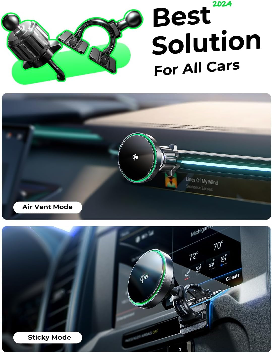 for Qi2 15W Magsafe Car Mount Charger,Super Fast Magnetic Wireless Car Charger for Iphone 16 Pro Max Accessories，Qi2 Magsafe Charger Fits Iphone 16 15 14 13 12,Samsung with Magsafe Case